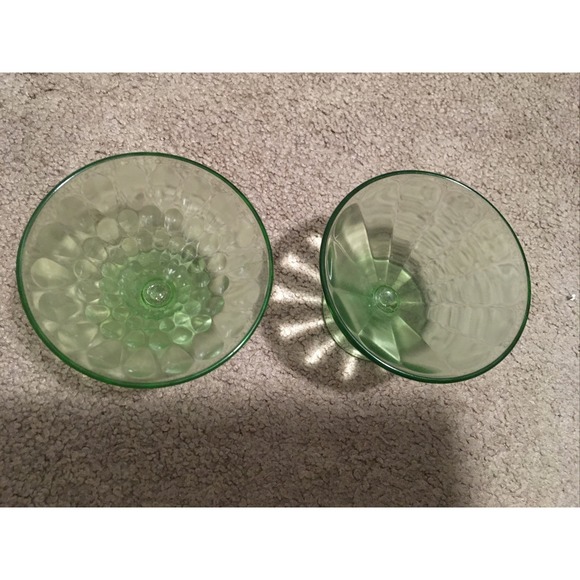 Vintage Uranium Depression Vaseline Sherbert Dessert Glass Bowls Swirl - Picture 6 of 8